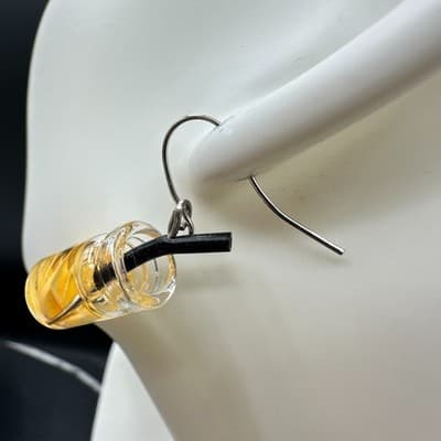 Lemonade Drink Charm Earrings Boho Statement Unique Y2K Yellow Orange Clear - Thumbnail 6