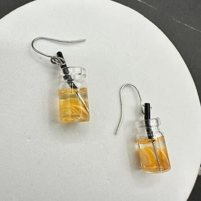 Lemonade Drink Charm Earrings Boho Statement Unique Y2K Yellow Orange Clear - Thumbnail 14