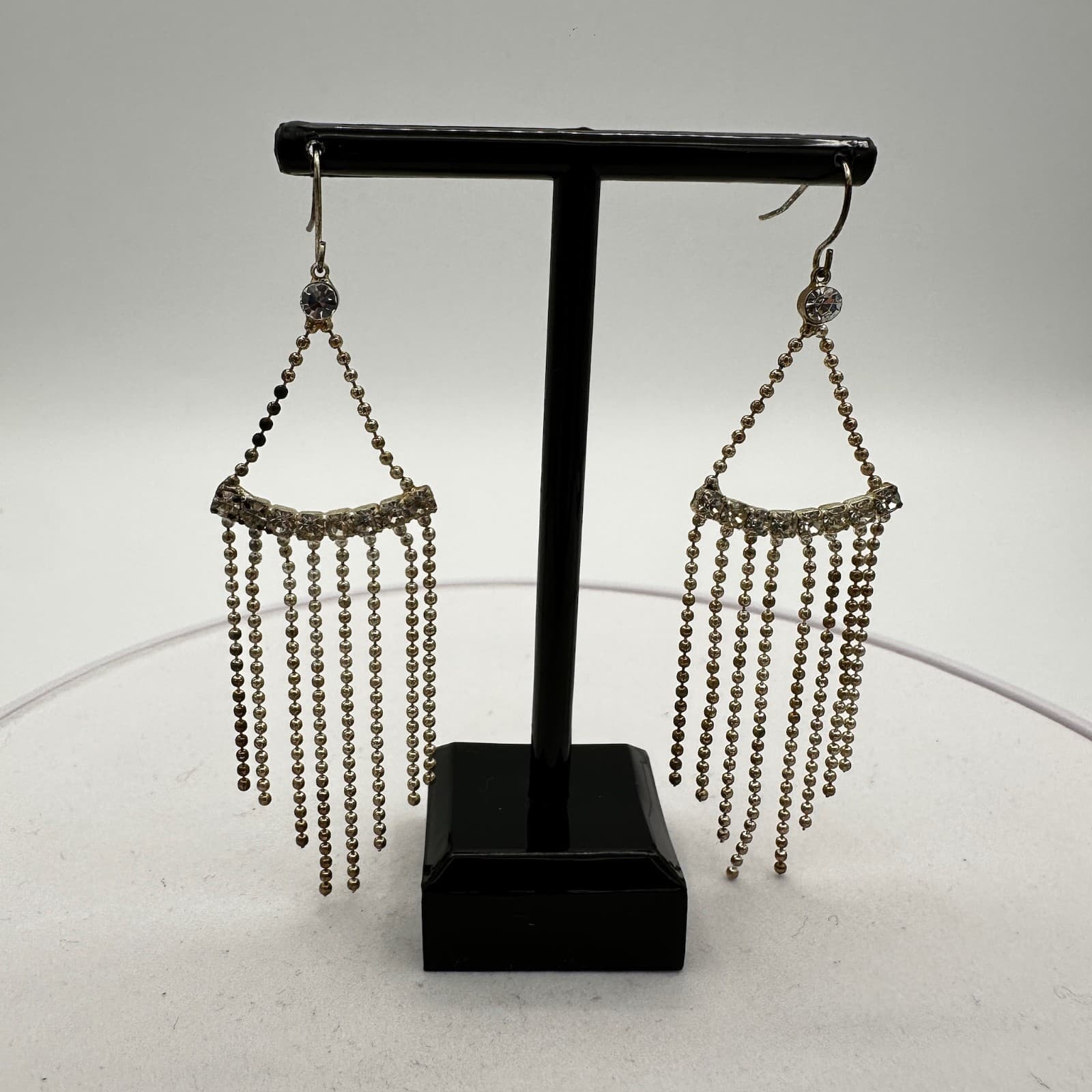 Vintage Gold-Tone Rhinestone Fringe Chandelier Earrings Glam Party Dangles