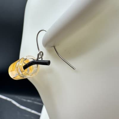 Lemonade Drink Charm Earrings Boho Statement Unique Y2K Yellow Orange Clear - Thumbnail 7