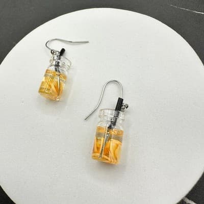 Lemonade Drink Charm Earrings Boho Statement Unique Y2K Yellow Orange Clear - Thumbnail 15