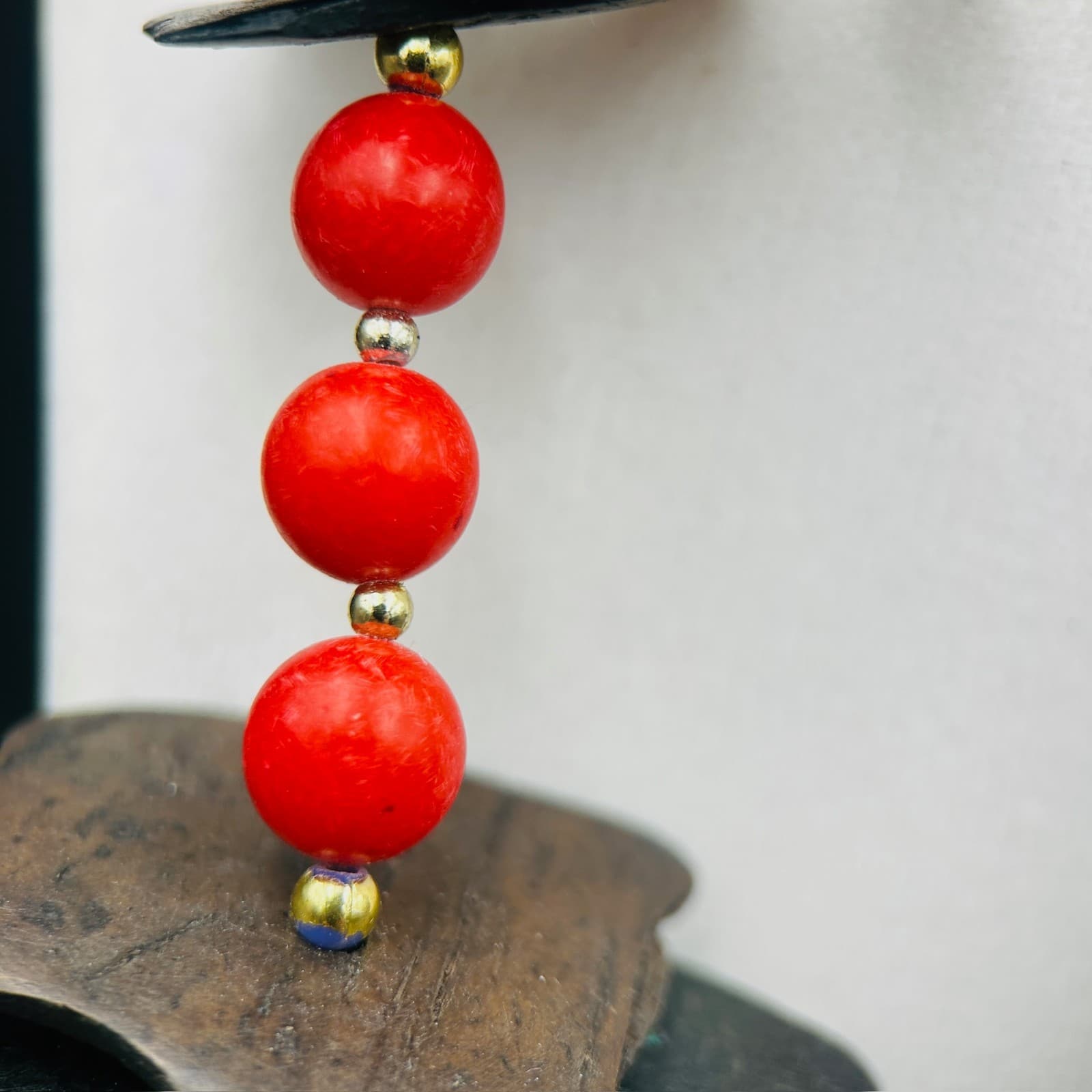Red Bead Toucan Pendant Necklace w/ Wood Accents Tropical Statement - Thumbnail 6