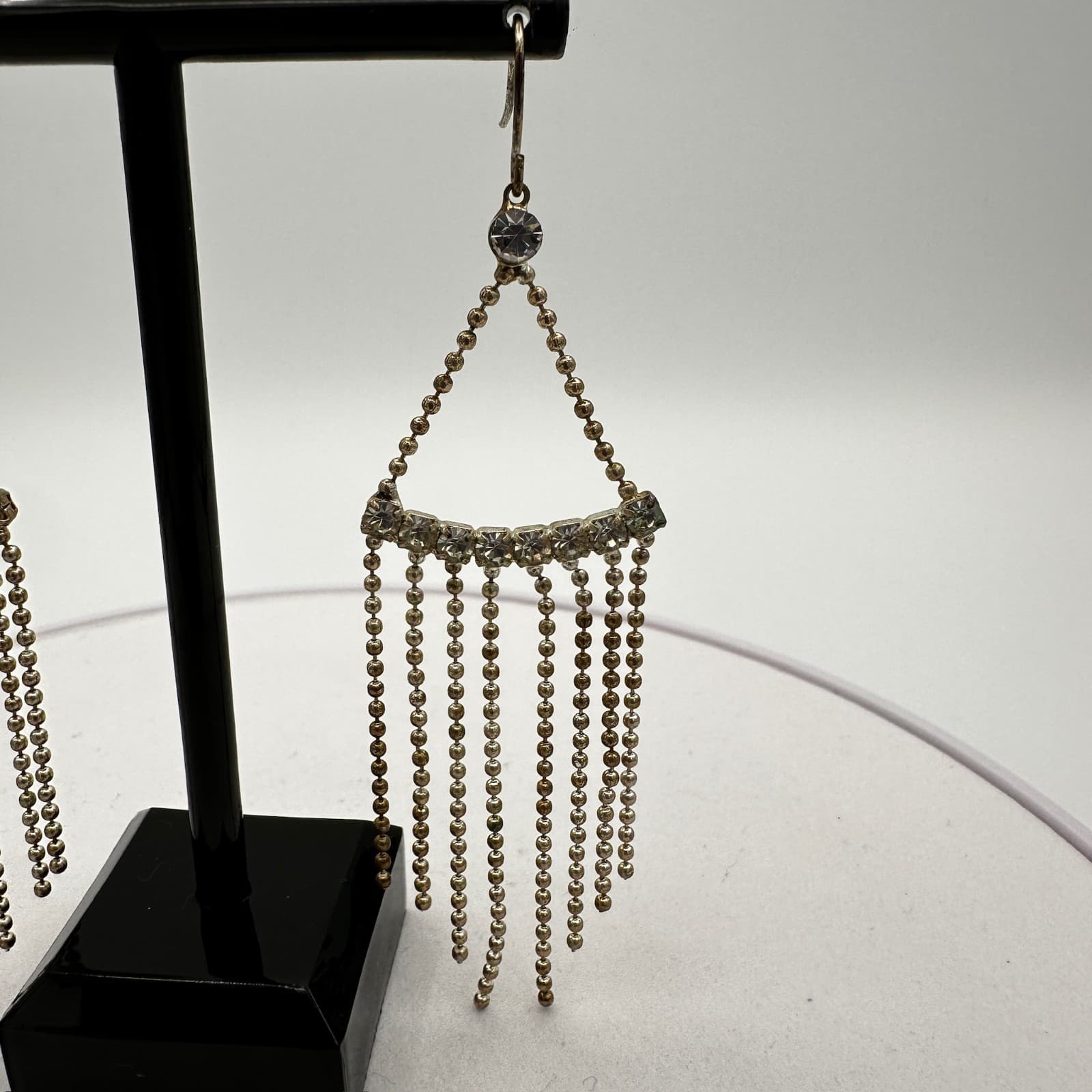 Vintage Gold-Tone Rhinestone Fringe Chandelier Earrings Glam Party Dangles - Thumbnail 2