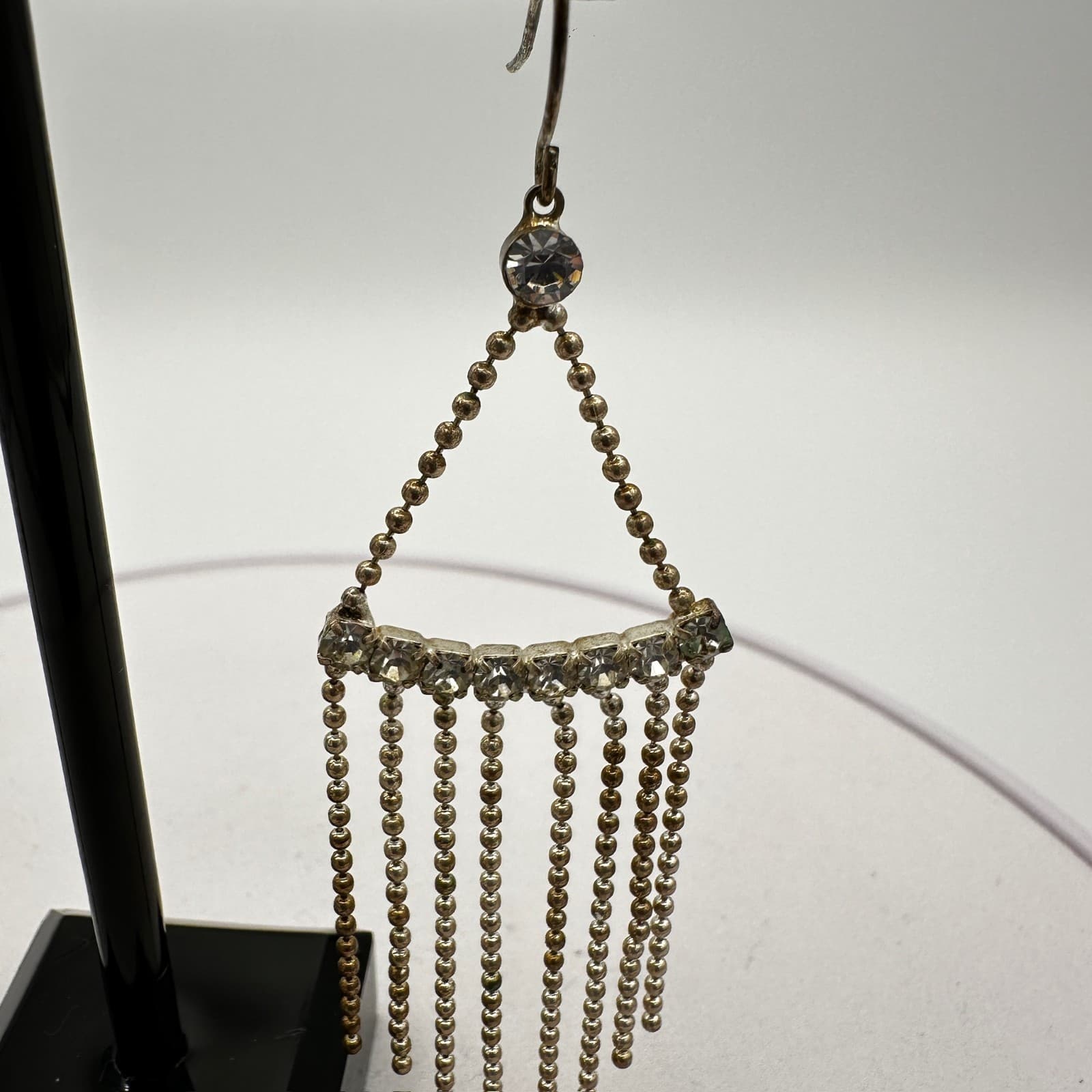 Vintage Gold-Tone Rhinestone Fringe Chandelier Earrings Glam Party Dangles - Thumbnail 3