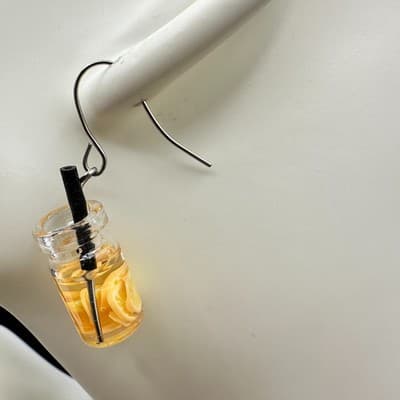 Lemonade Drink Charm Earrings Boho Statement Unique Y2K Yellow Orange Clear - Thumbnail 9