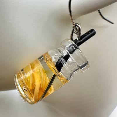 Lemonade Drink Charm Earrings Boho Statement Unique Y2K Yellow Orange Clear - Thumbnail 5