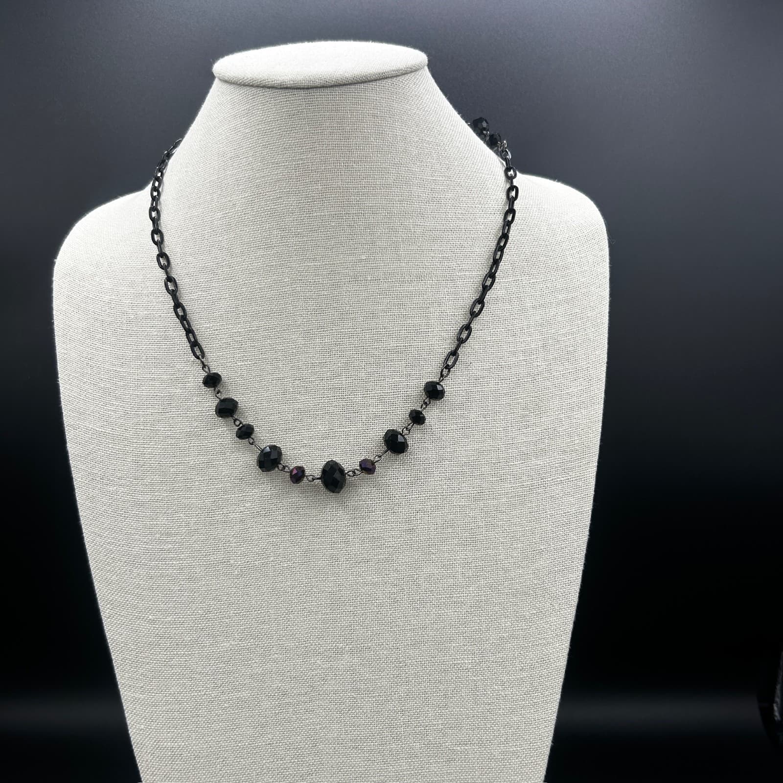 Vintage Black Beaded Chain Necklace Gothic Minimalist 21in