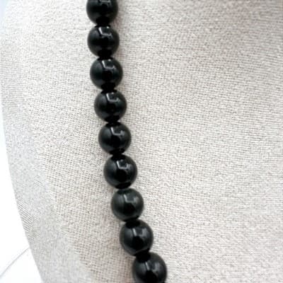 Vintage Black Beaded Round Necklace Classic Glossy Strand Unisex - Thumbnail 3
