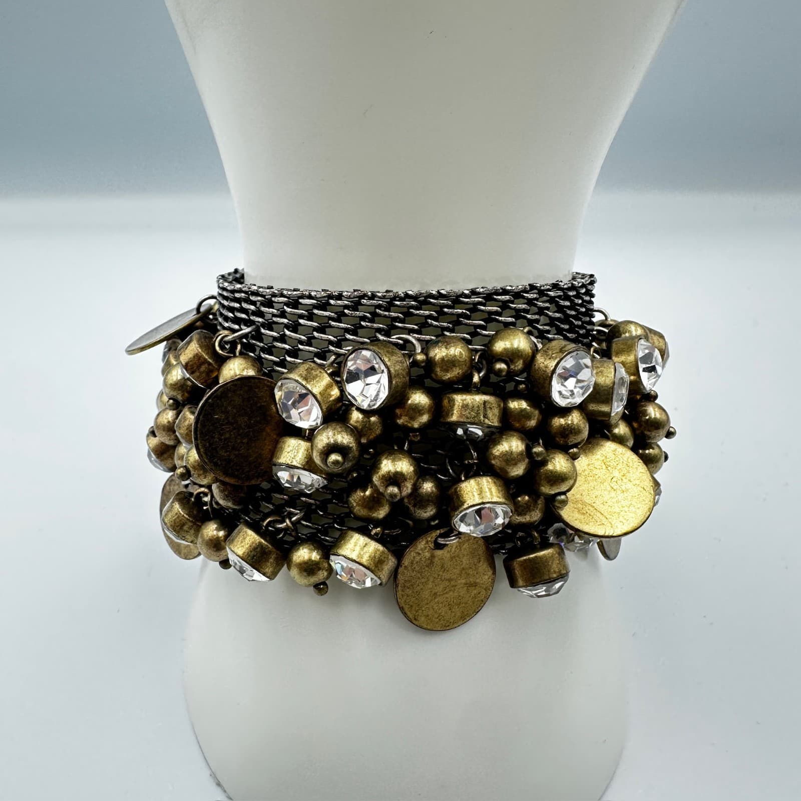 Chunky Antique Gold & Gunmetal Charm Cuff – Multi-Chain Statement Bracelet - Thumbnail 9