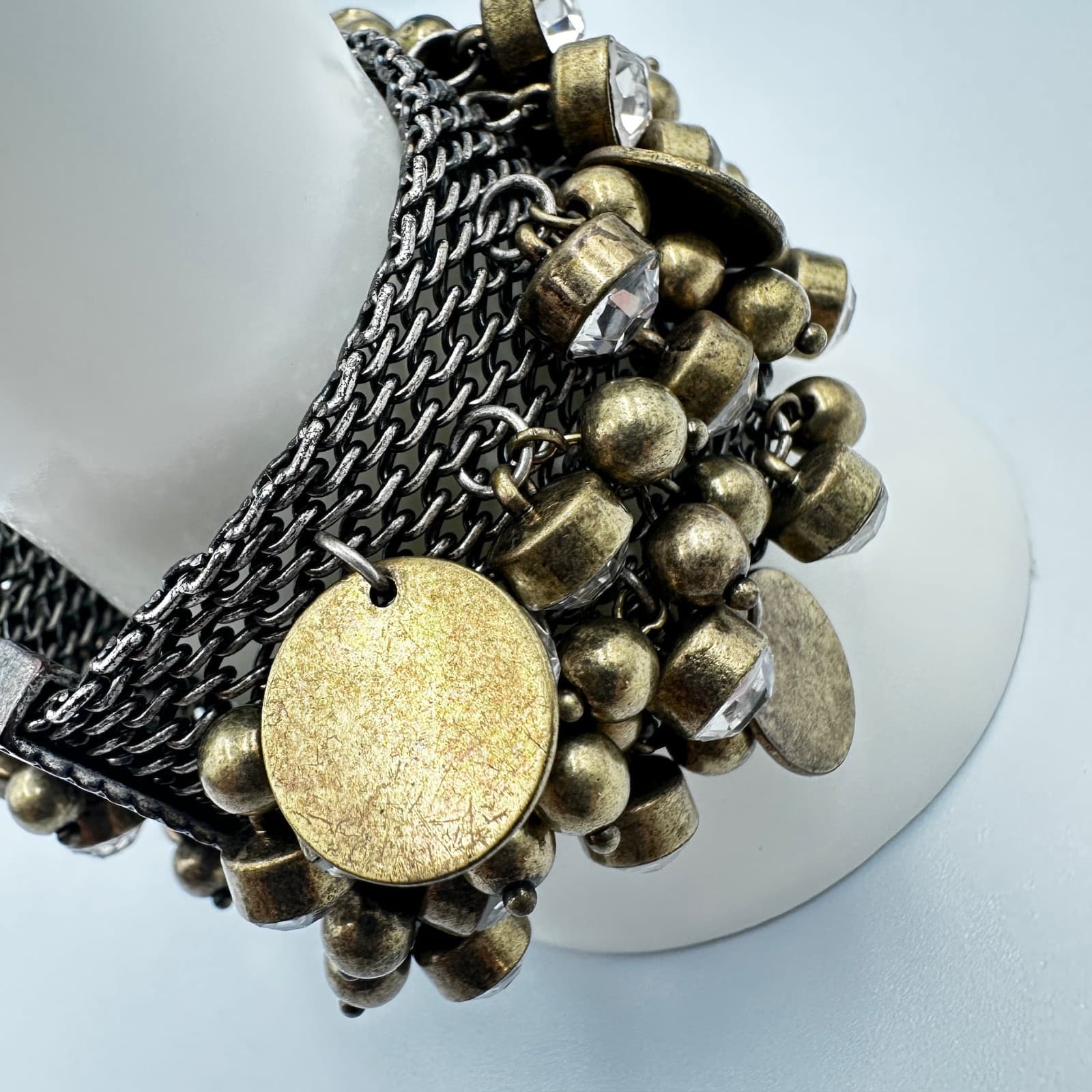 Chunky Antique Gold & Gunmetal Charm Cuff – Multi-Chain Statement Bracelet - Thumbnail 7
