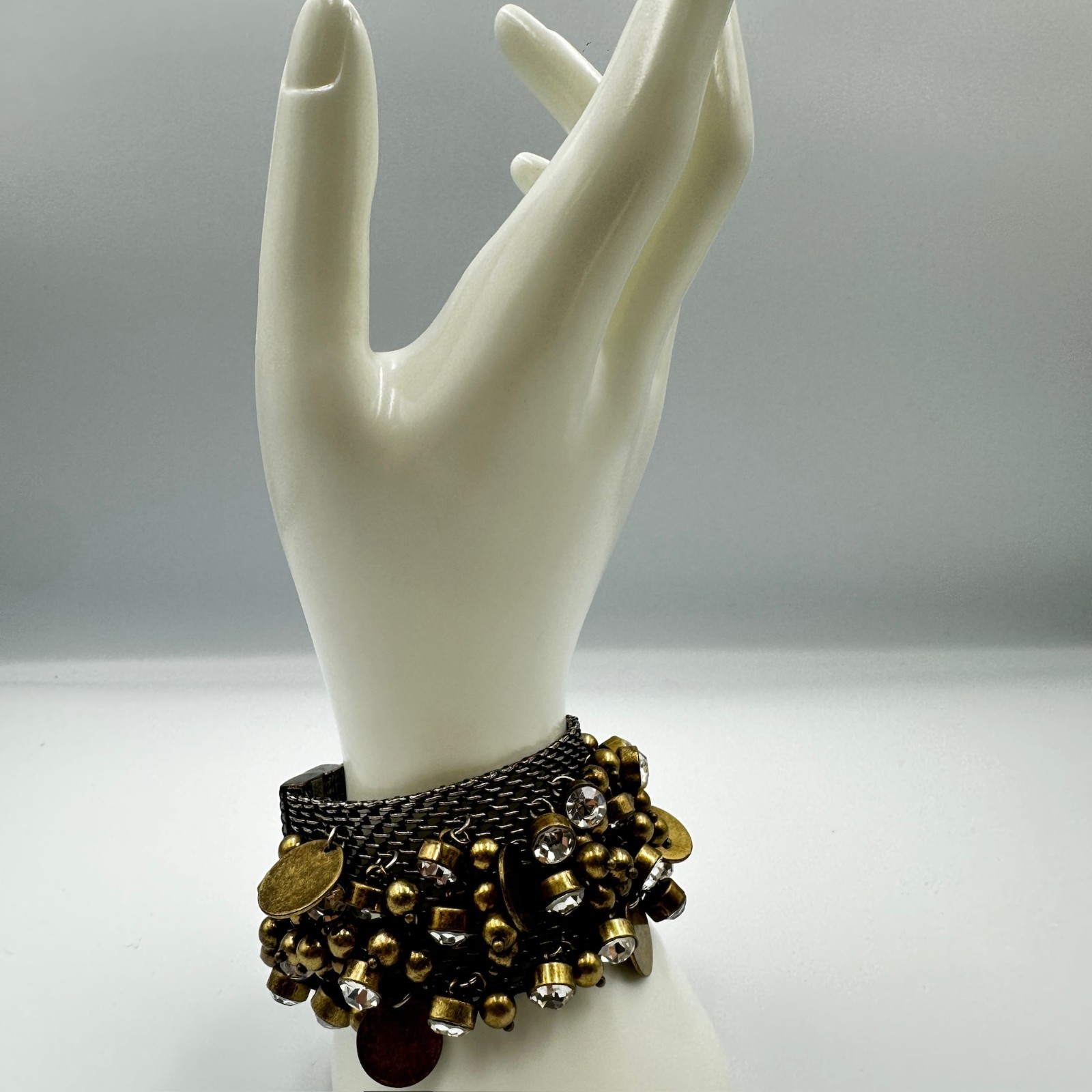 Chunky Antique Gold & Gunmetal Charm Cuff – Multi-Chain Statement Bracelet - Thumbnail 10