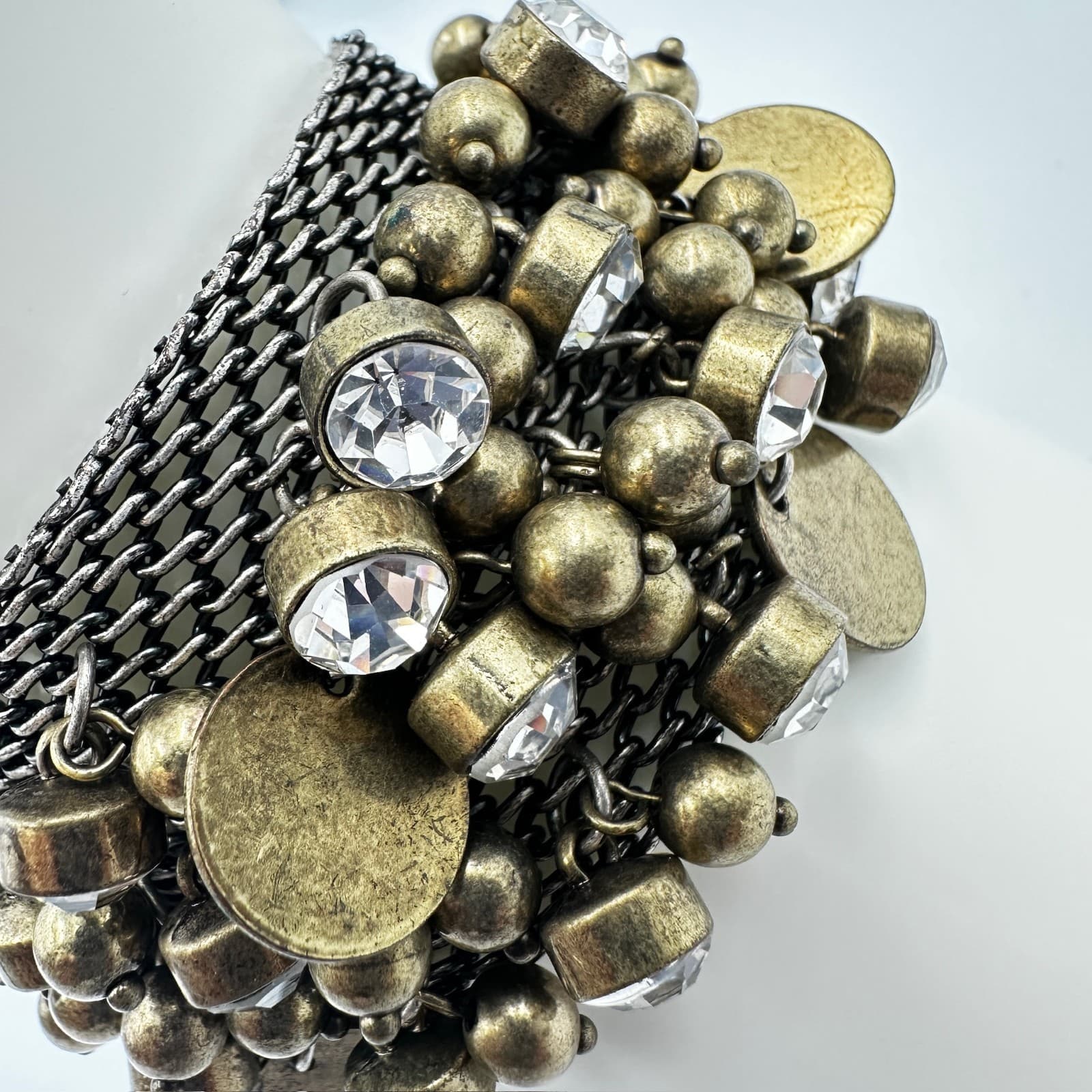 Chunky Antique Gold & Gunmetal Charm Cuff – Multi-Chain Statement Bracelet - Thumbnail 6