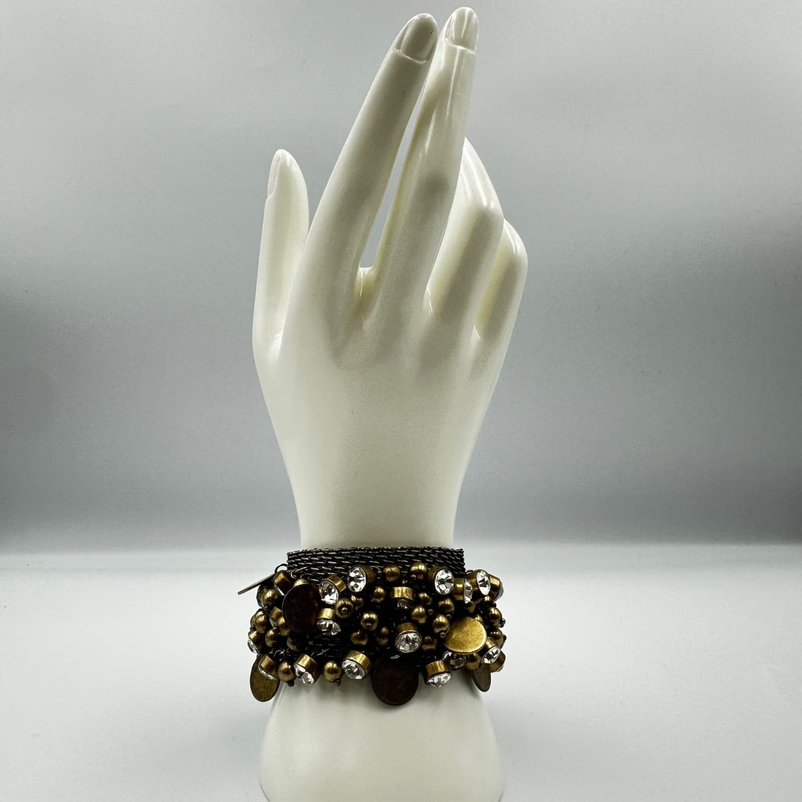 Chunky Antique Gold & Gunmetal Charm Cuff – Multi-Chain Statement Bracelet - Thumbnail 2
