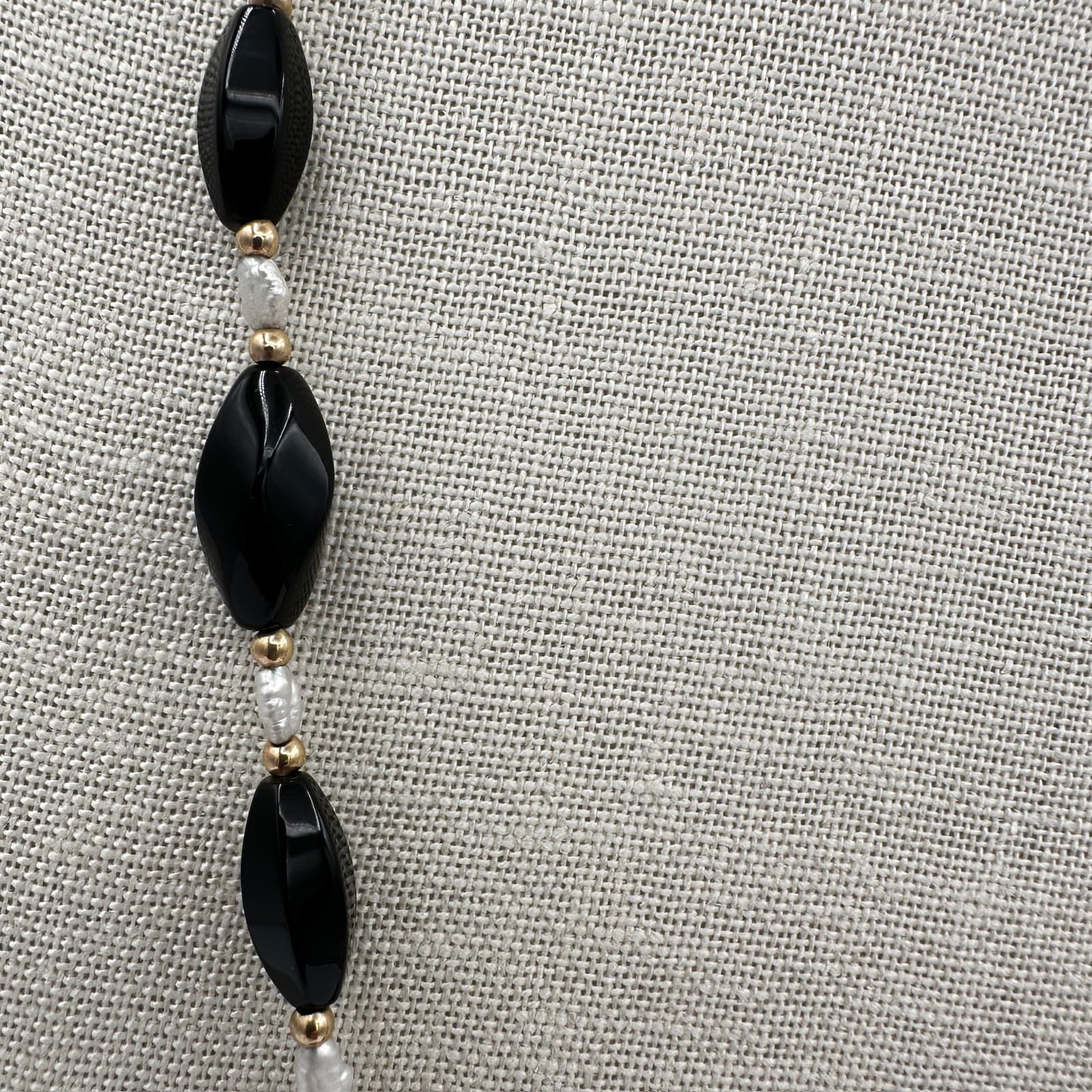 Vintage Black Faceted Bead Necklace w/ Gold Accents Elegant Style - Thumbnail 3