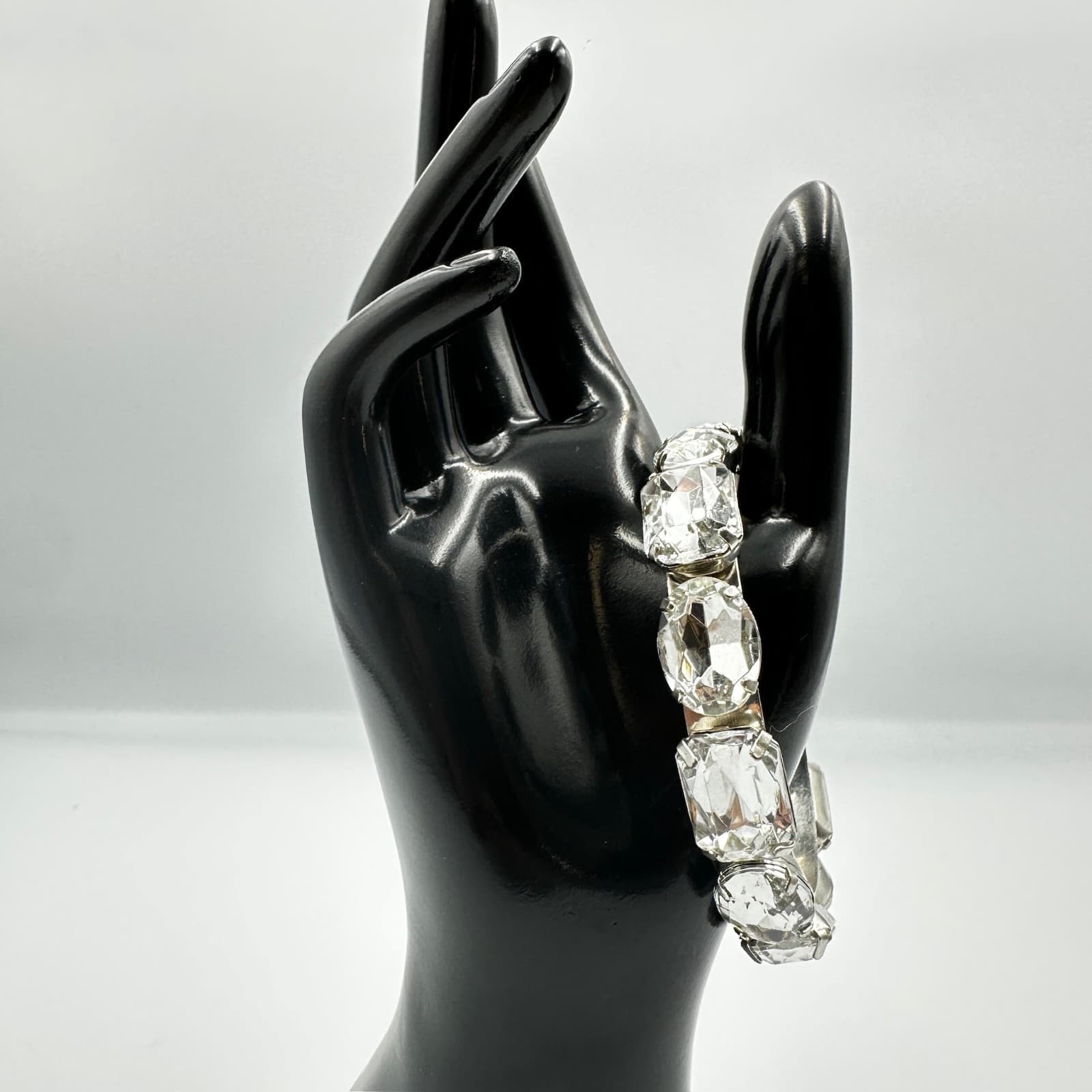 Silver-Tone Oversized Crystal Statement Bangle – Glam Cocktail Sparkle