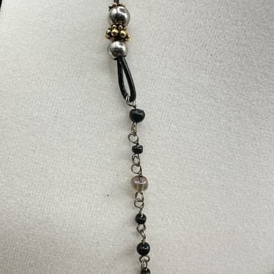 Vintage Silver-Tone Classic Rolo Link Chain Beaded Pendant Crucifix Necklace - Thumbnail 5