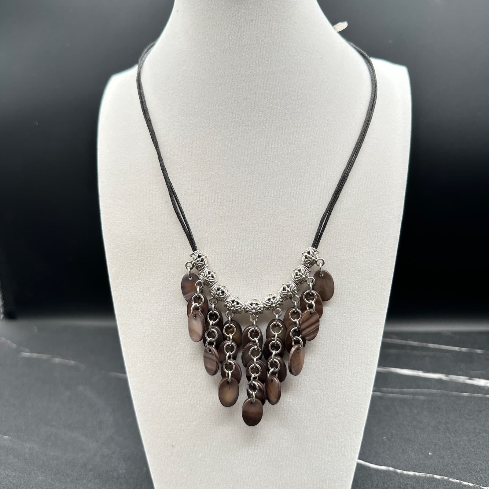 Lia Sophia Brown Mother-of-Pearl Boho Bib Statement Chandelier Lobster Necklace