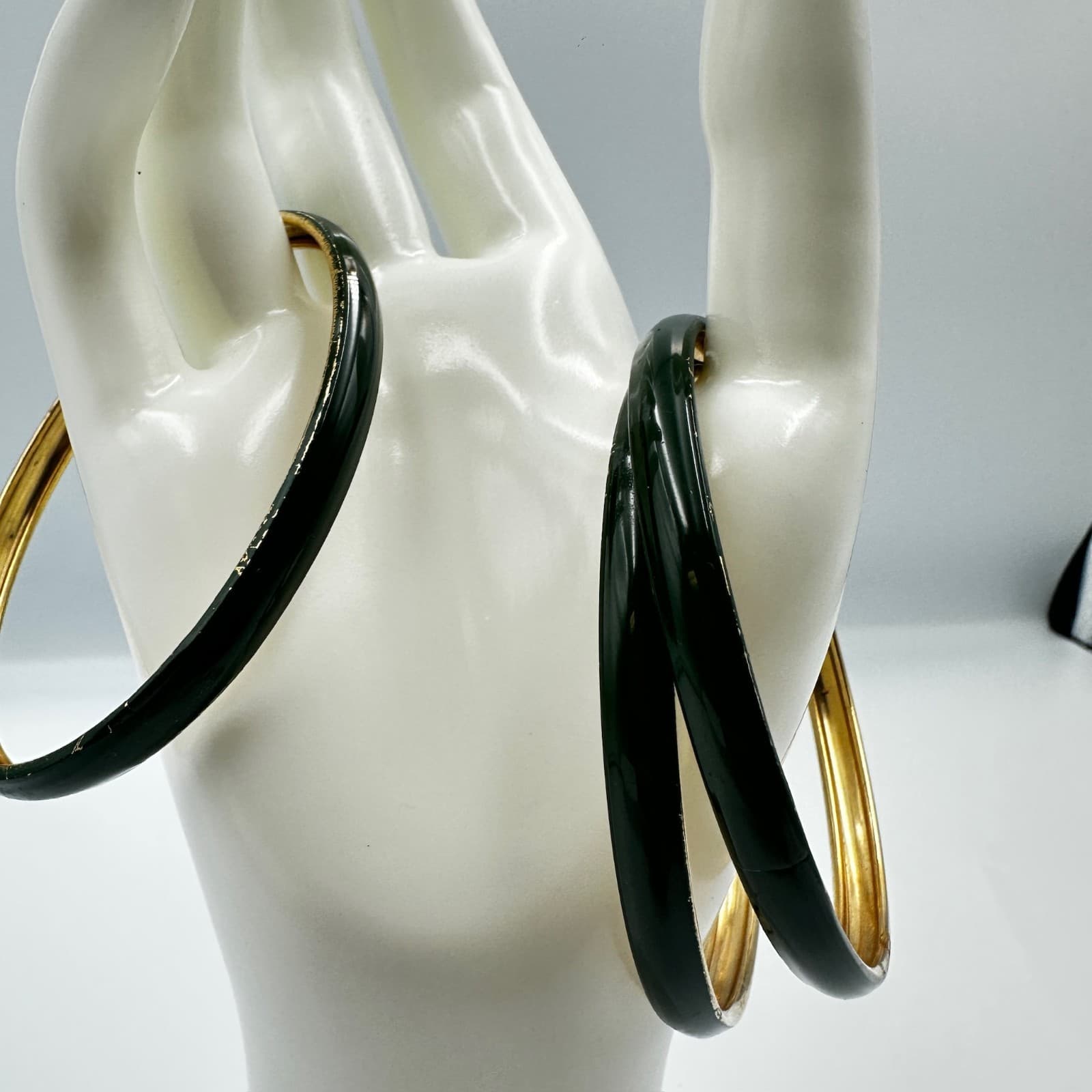 Vintage Green Enamel & Gold-Tone Bangle Bracelet Duo - Thumbnail 2