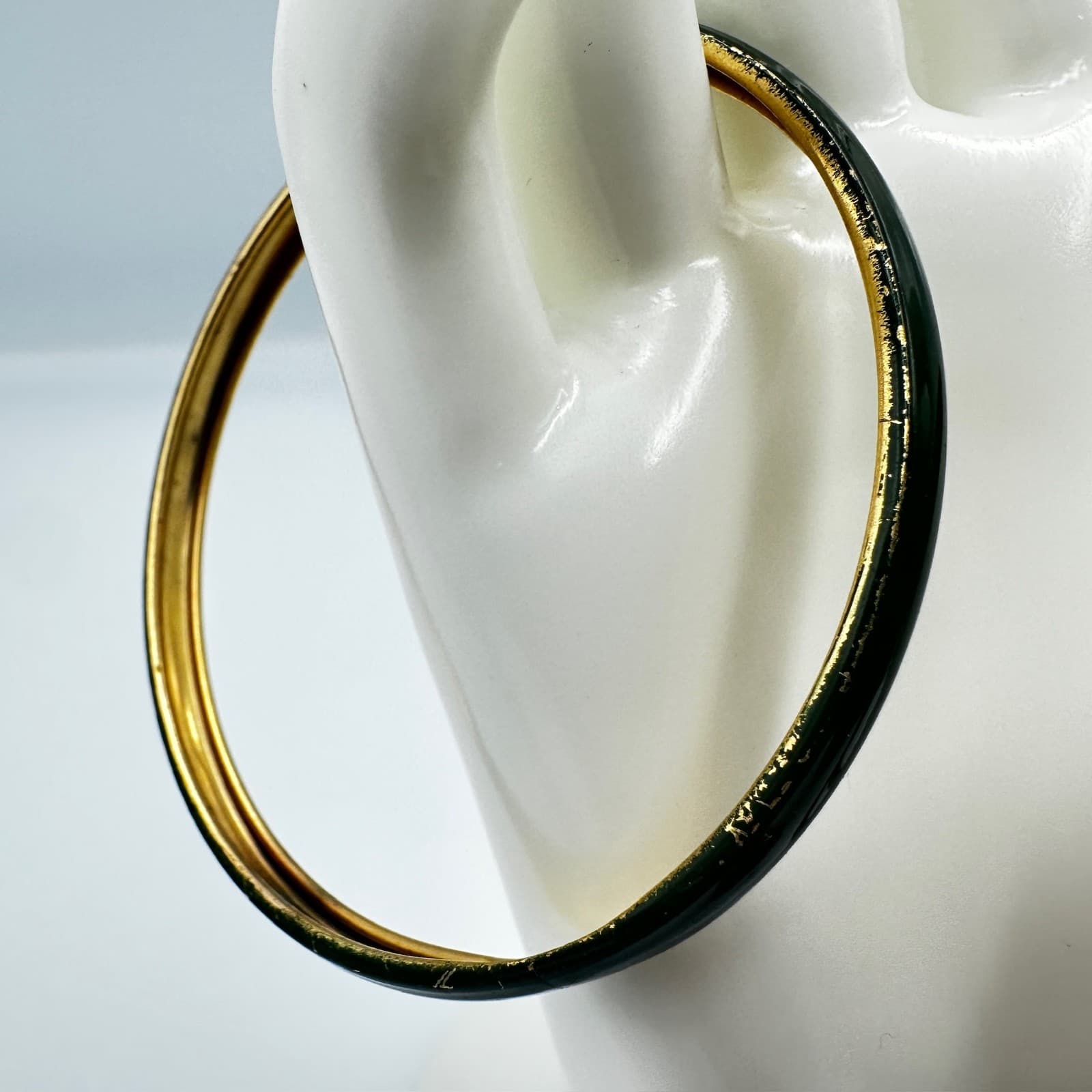 Vintage Green Enamel & Gold-Tone Bangle Bracelet Duo - Thumbnail 5