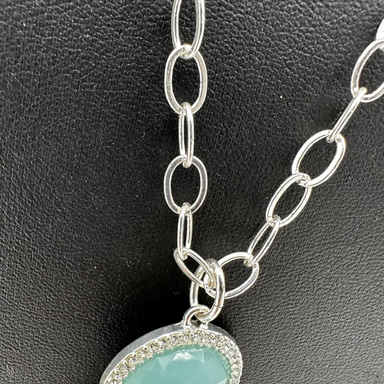 Vintage Rhinestone Aqua Blue Crystal Double Circle Fashion Pendant Necklace - Thumbnail 3