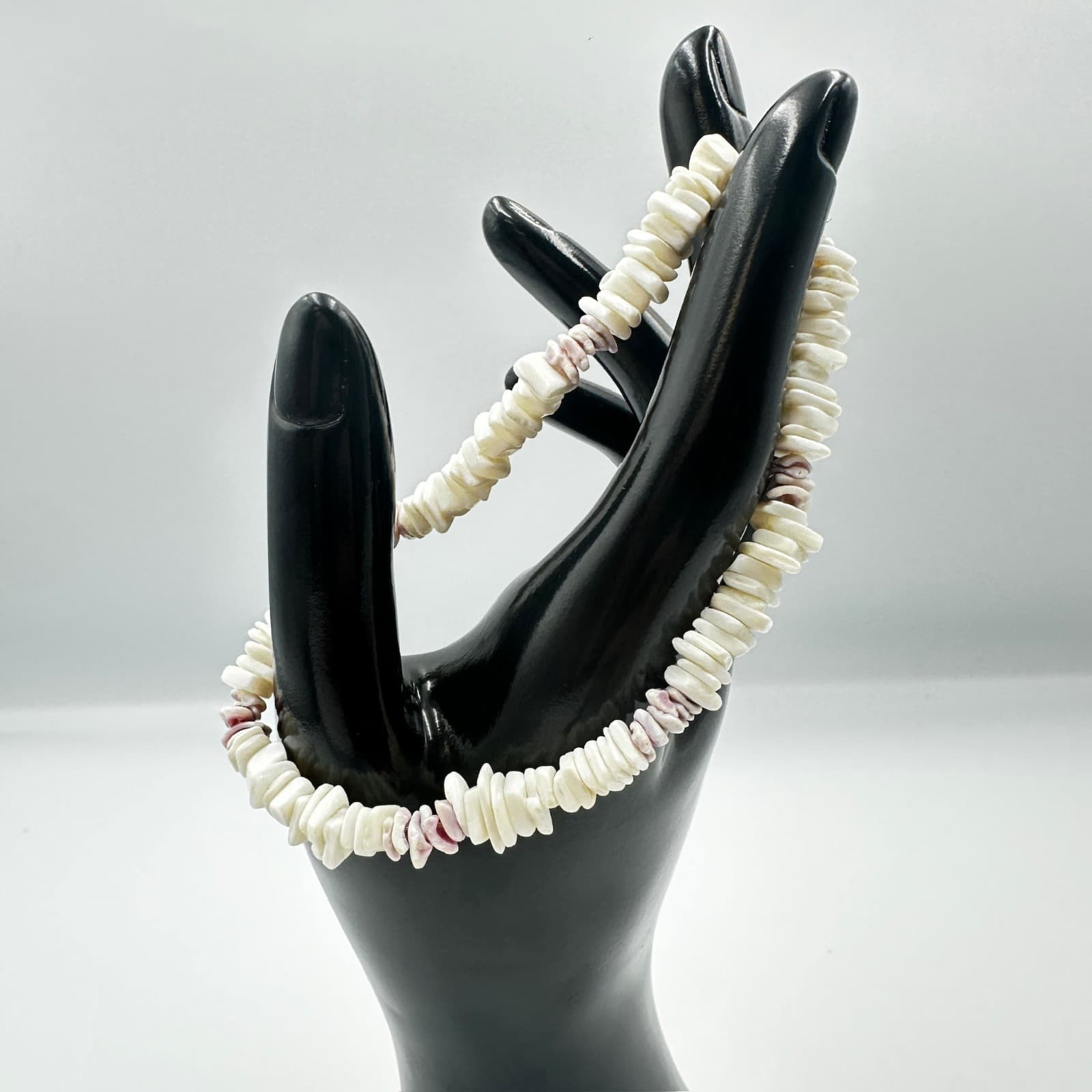 Vintage White Shell Chip Bracelet w/ Pink Accents & Barrel Clasp