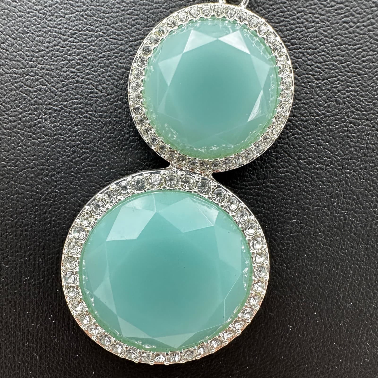 Vintage Rhinestone Aqua Blue Crystal Double Circle Fashion Pendant Necklace - Thumbnail 4