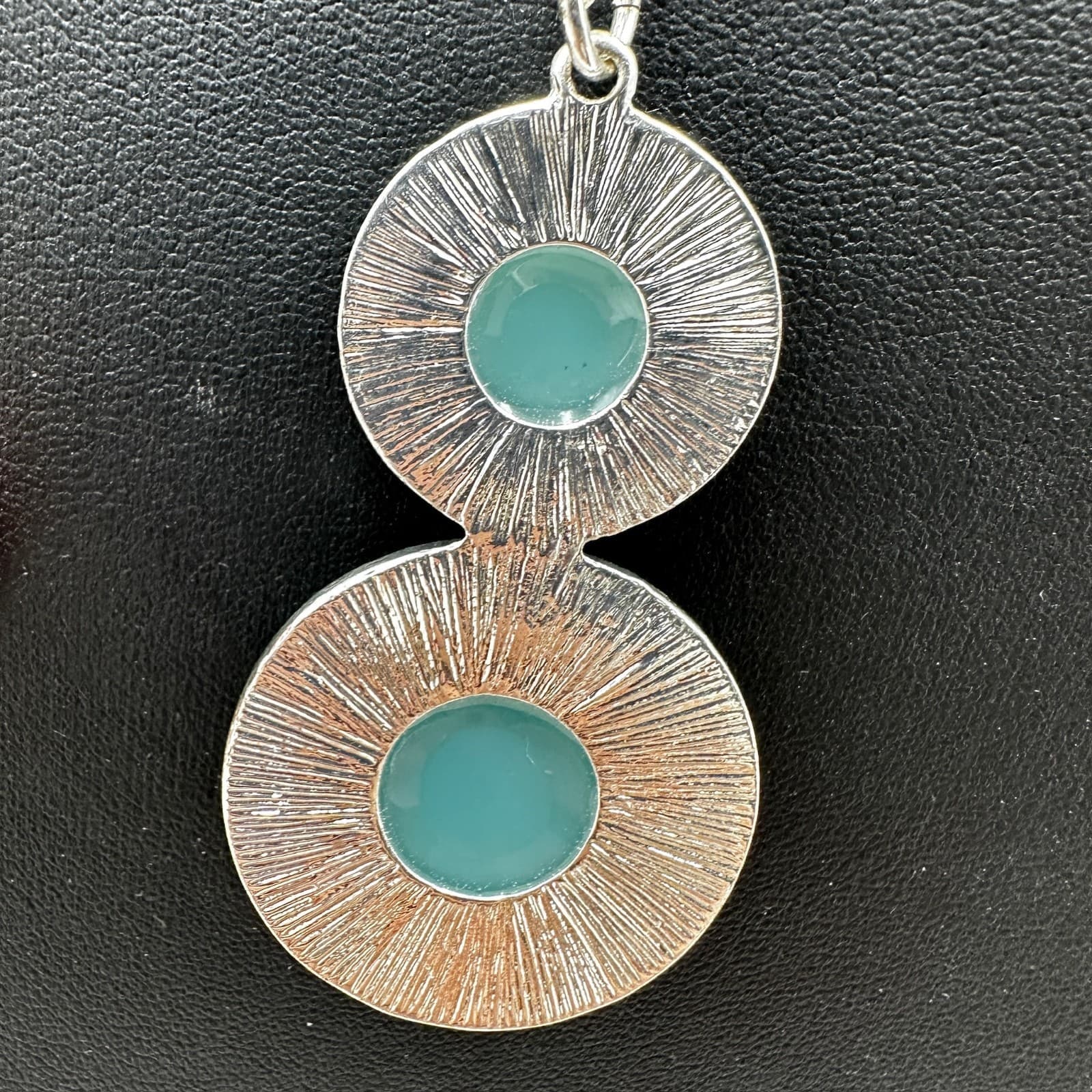 Vintage Rhinestone Aqua Blue Crystal Double Circle Fashion Pendant Necklace - Thumbnail 5