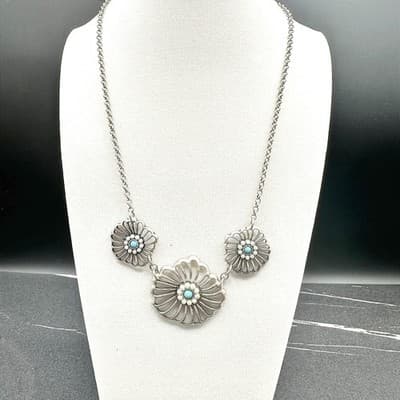 Vintage Silver-Tone Classic Adjustable Turquoise Pendant Lobster Necklace