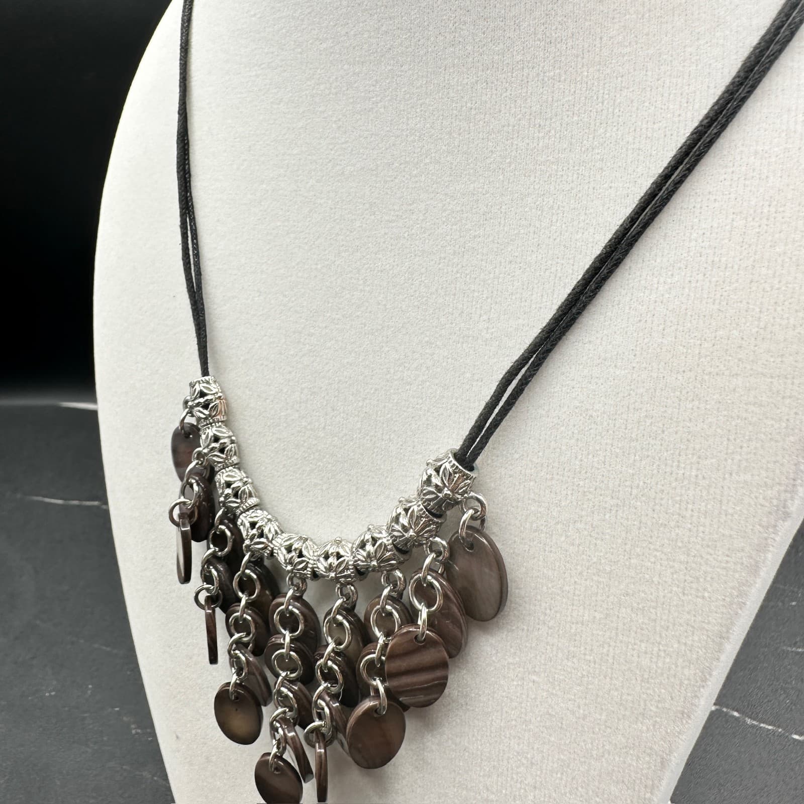Lia Sophia Brown Mother-of-Pearl Boho Bib Statement Chandelier Lobster Necklace - Thumbnail 4