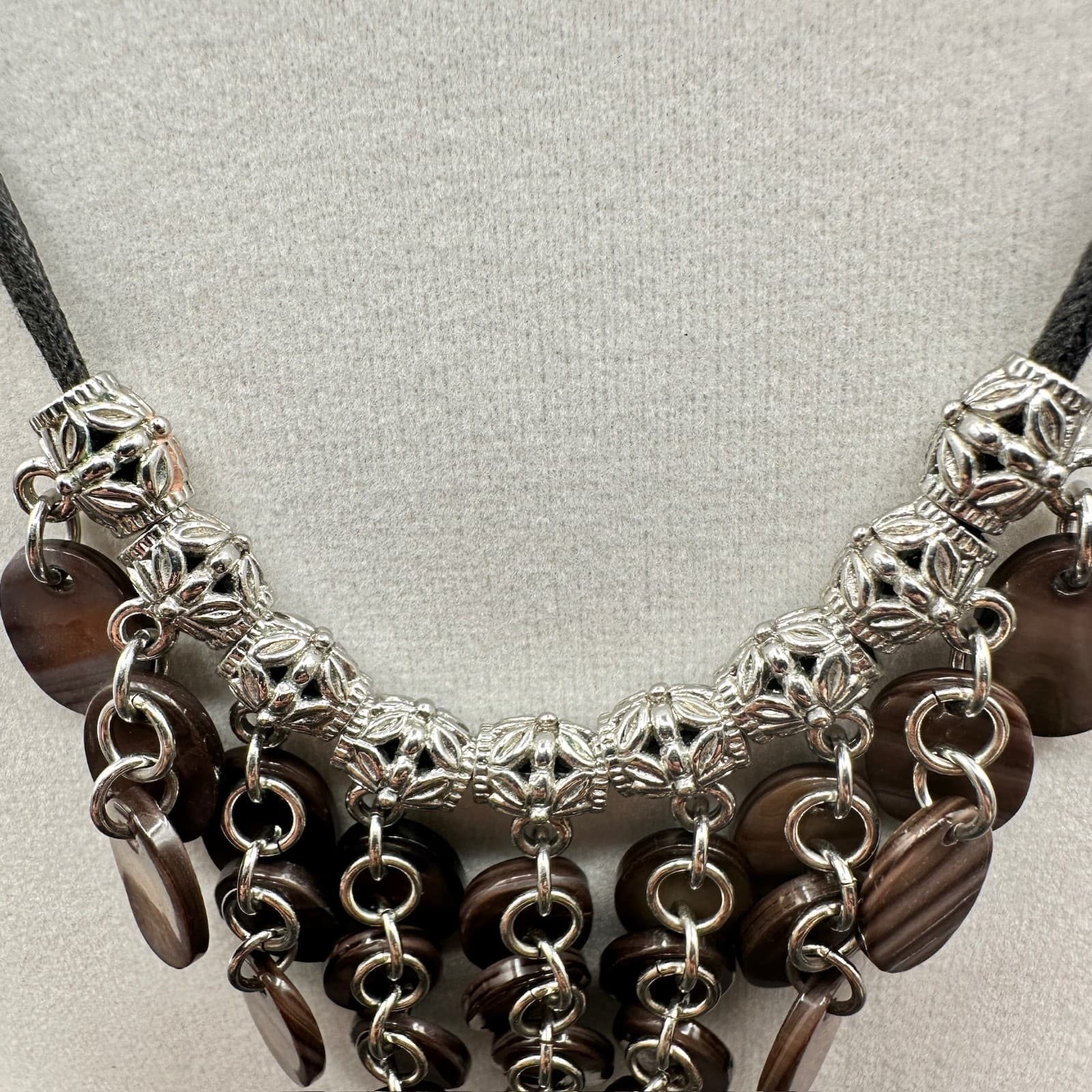 Lia Sophia Brown Mother-of-Pearl Boho Bib Statement Chandelier Lobster Necklace - Thumbnail 5
