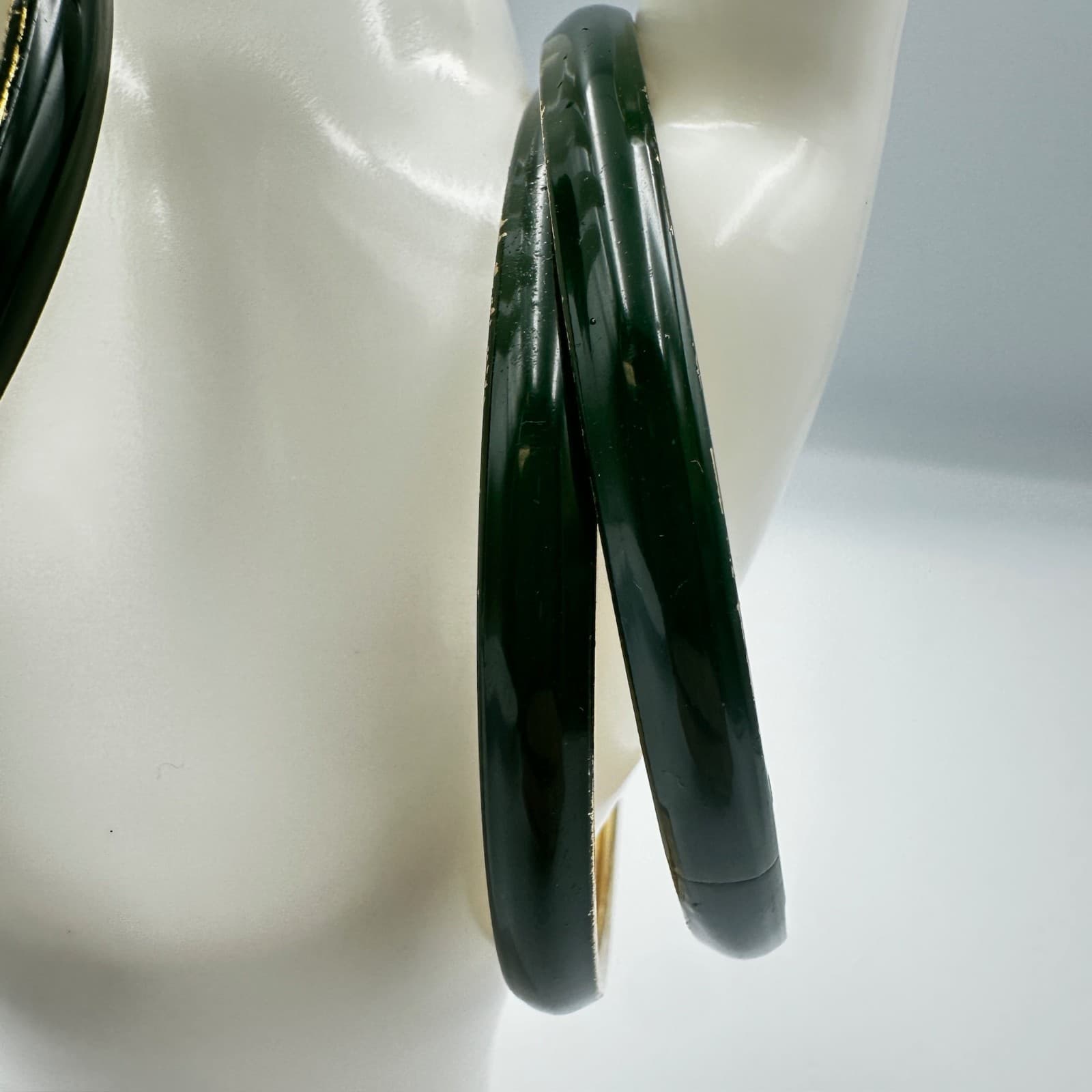 Vintage Green Enamel & Gold-Tone Bangle Bracelet Duo - Thumbnail 6