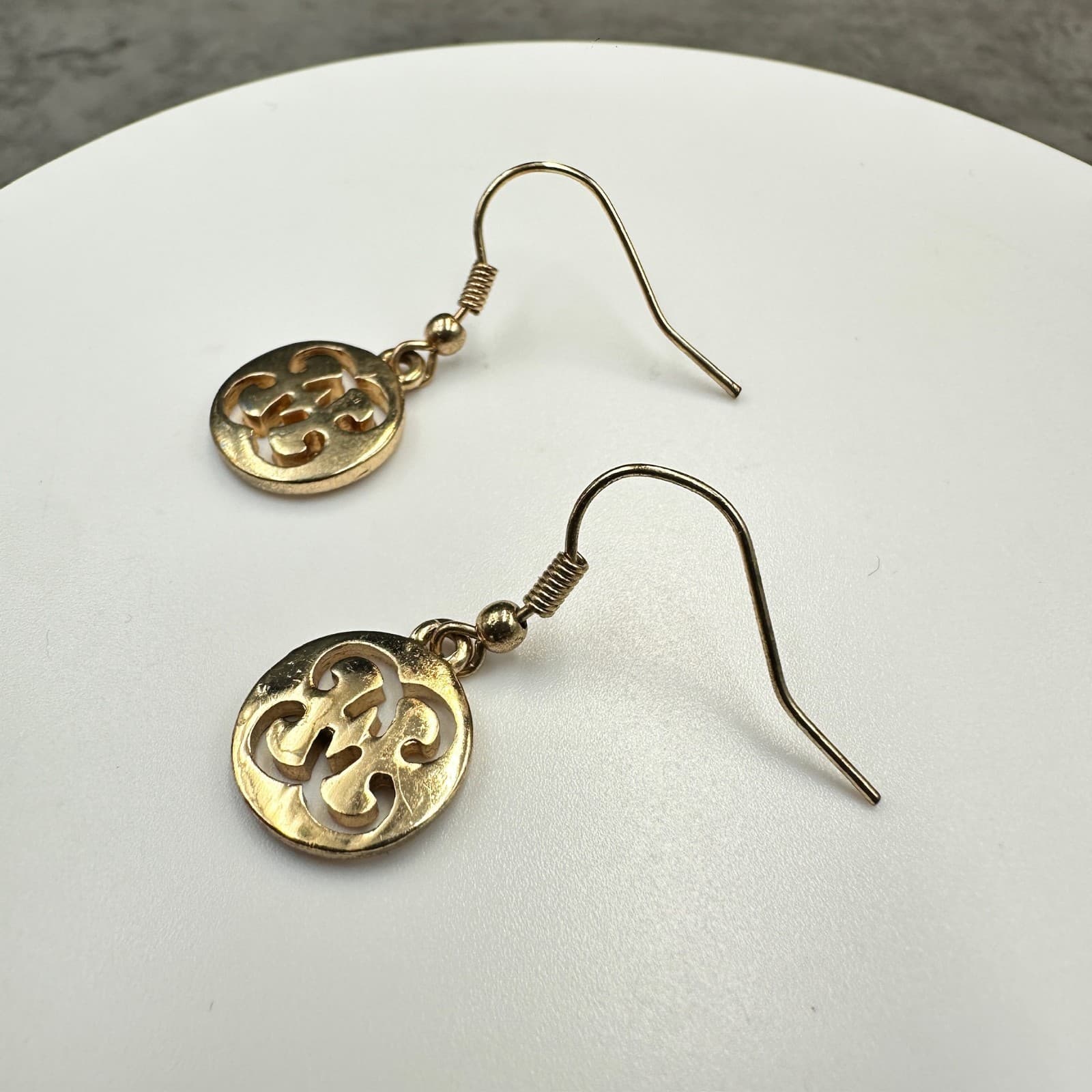 Vintage Gold-Tone Spiritual Symbolic Fashion Pierced Hook Dangle Drop Earrings - Thumbnail 9
