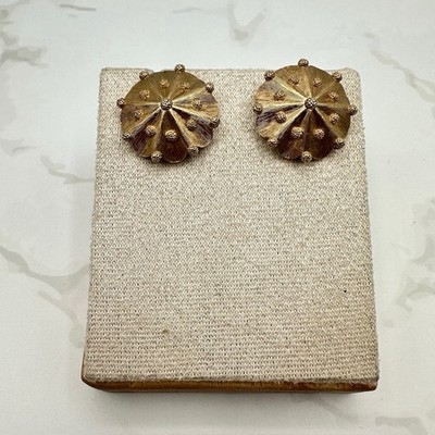 Vintage Trifari Gold Tone Domed Round Textured Clip On Earrings 80s 90s - Thumbnail 7