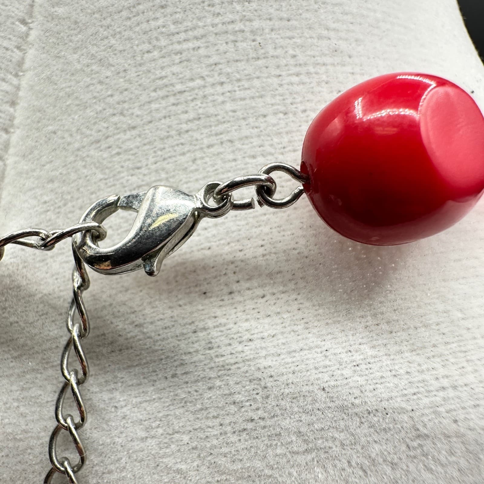 Vintage Guess Red Glass Pink Crystal Beaded Silver-Tone Necklace Bracelet Set - Thumbnail 6