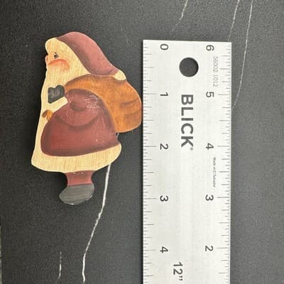 Vintage Red Hand-Painted Wooden Santa Claus Christmas Holiday Brooch Pin - Thumbnail 7