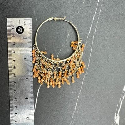 Peach Silver Checkerboard Drop Earrings Silver Tone Geometric Mosaic Dangle - Thumbnail 7