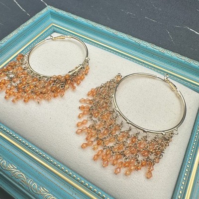 Peach Silver Checkerboard Drop Earrings Silver Tone Geometric Mosaic Dangle - Thumbnail 4