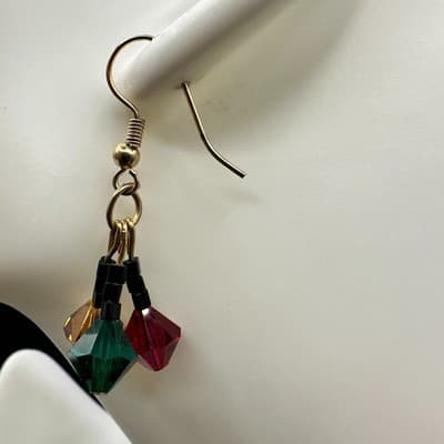 Vintage 90s Gold Tone Faceted Beaded Drop Earrings Women's Classic Jewelry - Thumbnail 5