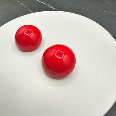 Vintage 90s Red Dome Earrings Boho Retro Women's Classic Fashion Jewelry - Thumbnail 2