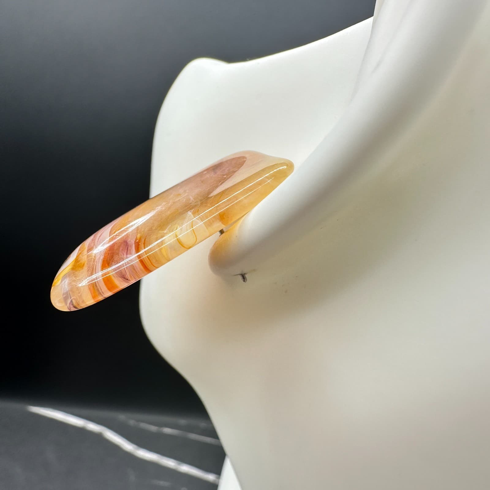 Vintage 90s Amber Peach Swirl Rectangle Stud Earrings Women's Classic Jewelry - Thumbnail 4