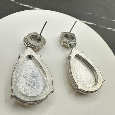 Vintage 90s Silver Tone Glass Drop Earrings Statement Women's Classic Jewelry - Thumbnail 11