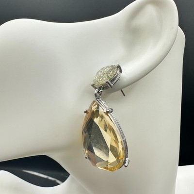 Vintage 90s Silver Tone Glass Drop Earrings Statement Women's Classic Jewelry - Thumbnail 3