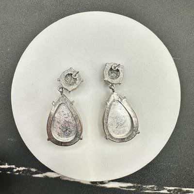 Vintage 90s Silver Tone Glass Drop Earrings Statement Women's Classic Jewelry - Thumbnail 10
