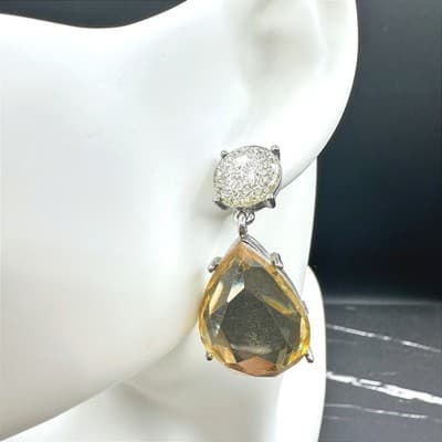 Vintage 90s Silver Tone Glass Drop Earrings Statement Women's Classic Jewelry - Thumbnail 2