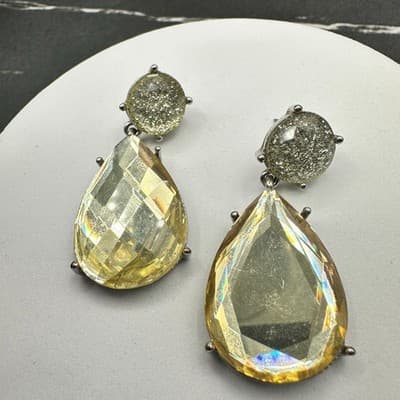 Vintage 90s Silver Tone Glass Drop Earrings Statement Women's Classic Jewelry - Thumbnail 8