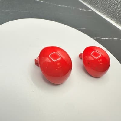 Vintage 90s Red Dome Earrings Boho Retro Women's Classic Fashion Jewelry - Thumbnail 3