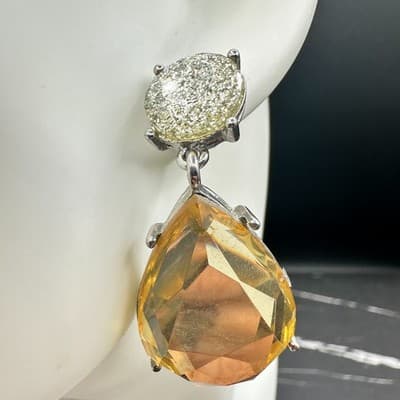 Vintage 90s Silver Tone Glass Drop Earrings Statement Women's Classic Jewelry - Thumbnail 6