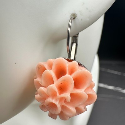 Vintage 90s Peach Coral Flower Resin Petal Dangle Earrings Women's Jewelry - Thumbnail 4