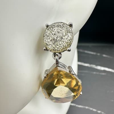 Vintage 90s Silver Tone Glass Drop Earrings Statement Women's Classic Jewelry - Thumbnail 7