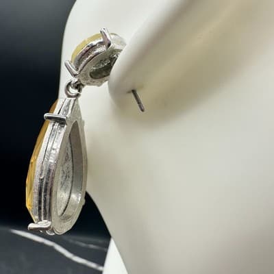 Vintage 90s Silver Tone Glass Drop Earrings Statement Women's Classic Jewelry - Thumbnail 5